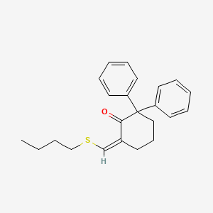 molecular formula C23H26OS B14664246 Cyclohexanone, 6-((butylthio)methylene)-2,2-diphenyl- CAS No. 50592-51-3