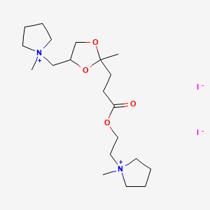 molecular formula C20H38I2N2O4 B14665366 Pyrrolidinium, 1-methyl-1-(2-(3-(2-methyl-4-(1-methylpyrrolidinium-1-ylmethyl)-2-dioxolanyl)propionyloxy)ethyl)-, diiodide CAS No. 41040-78-2