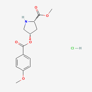 molecular formula C14H18ClNO5 B1466542 Methyl (2S,4S)-4-[(4-methoxybenzoyl)oxy]-2-pyrrolidinecarboxylate hydrochloride CAS No. 1354488-50-8
