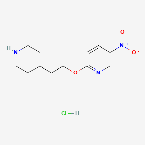 molecular formula C12H18ClN3O3 B1466636 5-Nitro-2-[2-(4-piperidinyl)ethoxy]pyridine hydrochloride CAS No. 1219967-30-2