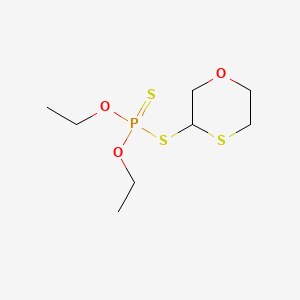 molecular formula C8H17O3PS3 B14666480 Phosphorodithioic acid, O,O-diethyl S-1,4-oxathian-3-yl ester CAS No. 38188-83-9
