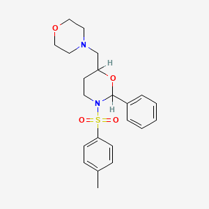 molecular formula C22H28N2O4S B14666674 Tetrahydro-3-((4-methylphenyl)sulfonyl)-6-(4-morpholinylmethyl)-2-phenyl-1,3-oxazine CAS No. 40798-77-4