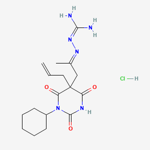 molecular formula C17H27ClN6O3 B14666733 Hydrazinecarboximidamide, 2-(2-(1-cyclohexylhexahydro-2,4,6-trioxo-(2-propenyl)-5-pyrimidinyl)-1-methylethylidene)-, hydrochloride CAS No. 37402-19-0