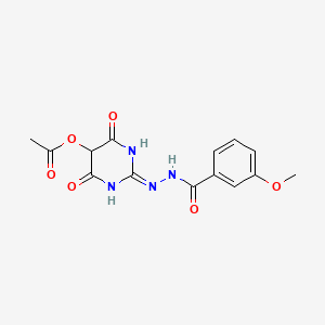molecular formula C14H14N4O6 B14666772 Benzoic acid, 3-methoxy-, (5-(acetyloxy)tetrahydro-4,6-dioxo-2(1H)-pyrimidinylidene)hydrazide CAS No. 40623-25-4