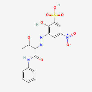 molecular formula C16H14N4O8S B14666909 Benzenesulfonic acid, 2-hydroxy-5-nitro-3-((2-oxo-1-((phenylamino)carbonyl)propyl)azo)- CAS No. 38850-01-0