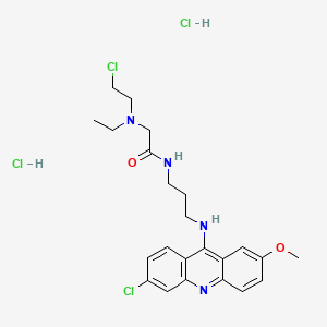 molecular formula C23H30Cl4N4O2 B14668033 Acetamide, 2-((2-chloroethyl)ethylamino)-N-(3-((6-chloro-2-methoxy-9-acridinyl)amino)propyl)-,dihydrochloride, hemihydrate CAS No. 38915-22-9