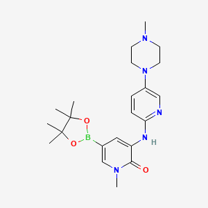 molecular formula C22H32BN5O3 B1466842 1-methyl-3-((5-(4-methylpiperazin-1-yl)pyridin-2-yl)amino)-5-(4,4,5,5-tetramethyl-1,3,2-dioxaborolan-2-yl)pyridin-2(1H)-one CAS No. 1242156-62-2