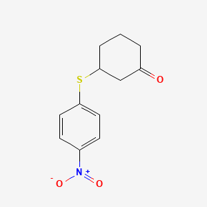 molecular formula C12H13NO3S B14668584 Cyclohexanone, 3-[(4-nitrophenyl)thio]- CAS No. 36640-29-6