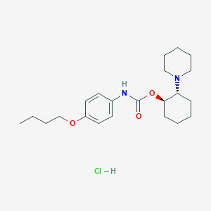 molecular formula C22H35ClN2O3 B14668610 Carbamic acid, (4-butoxyphenyl)-, 2-(1-piperidinyl)cyclohexyl ester, monohydrochloride, trans- CAS No. 38198-52-6