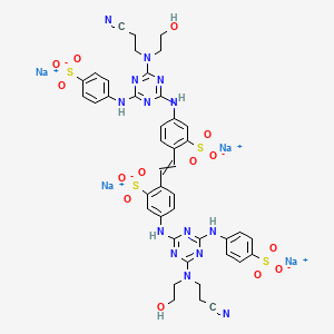 molecular formula C42H38N14Na4O14S4 B14669016 Benzenesulfonic acid, 2,2'-(1,2-ethenediyl)bis[5-[[4-[(2-cyanoethyl)(2-hydroxyethyl)amino]-6-[(4-sulfophenyl)amino]-1,3,5-triazin-2-yl]amino]-, tetrasodium salt CAS No. 37515-76-7