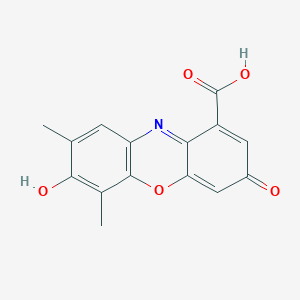 molecular formula C15H11NO5 B14669366 7-Hydroxy-6,8-dimethyl-3-oxo-3H-phenoxazine-1-carboxylic acid CAS No. 37167-49-0