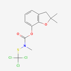 molecular formula C13H14Cl3NO3S B14669856 Carbamic acid, methyl((trichloromethyl)thio)-, 2,3-dihydro-2,2-dimethyl-7-benzofuranyl ester CAS No. 37430-50-5