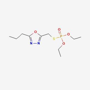 molecular formula C10H19N2O4PS B14670628 Phosphorothioic acid, O,O-diethyl S-((5-propyl-1,3,4-oxadiazol-2-yl)methyl) ester CAS No. 37934-17-1