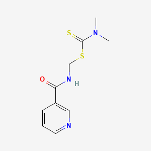 molecular formula C10H13N3OS2 B14671345 Carbamic acid, dimethyldithio-, nicotinamidomethyl ester CAS No. 38221-43-1