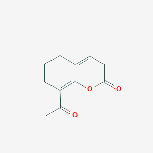 molecular formula C12H14O3 B14671736 8-Acetyl-4-methyl-3,5,6,7-tetrahydro-2H-1-benzopyran-2-one CAS No. 46790-20-9