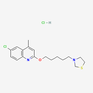 molecular formula C18H24Cl2N2OS B14672080 Quinoline, 6-chloro-4-methyl-2-((5-(3-thiazolidinyl)pentyl)oxy)-, monohydrochloride CAS No. 41288-20-4