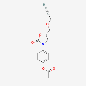 molecular formula C15H15NO5 B14672233 Acetic acid, 4-(5-(2-propynyloxymethyl)-3-oxazolidinyl)phenyl ester CAS No. 49711-82-2