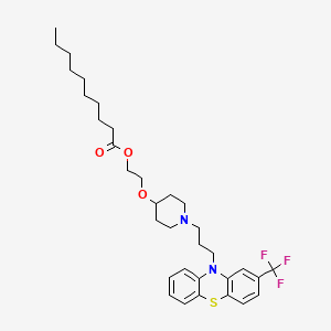 molecular formula C33H45F3N2O3S B14672683 Decanoic acid, 2-((1-(3-(2-(trifluoromethyl)-10H-phenothiazin-10-yl)propyl)-4-piperidinyl)oxy)ethyl ester CAS No. 40255-77-4