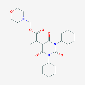 molecular formula C24H37N3O6 B146729 Morpholin-4-ylmethyl 2-(1,3-dicyclohexyl-2,4,6-trioxo-1,3-diazinan-5-yl)propanoate CAS No. 129750-91-0