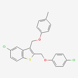 molecular formula C23H18Cl2O2S B14673000 5-Chloro-2-[(4-chlorophenoxy)methyl]-3-[(4-methylphenoxy)methyl]-1-benzothiophene CAS No. 40449-09-0