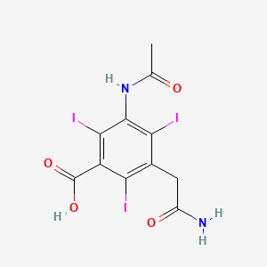 molecular formula C11H9I3N2O4 B14673138 Benzoic acid, 3-acetamido-5-(carbamoylmethyl)-2,4,6-triiodo- CAS No. 40590-65-6