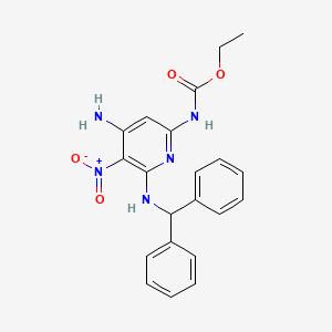 molecular formula C21H21N5O4 B14673176 ethyl N-[4-amino-6-(benzhydrylamino)-5-nitro-2-pyridyl]carbamate CAS No. 38359-79-4