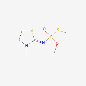 molecular formula C6H13N2O2PS2 B14673194 Phosphoramidothioic acid, (3-methyl-2-thiazolidinylidene)-, O,S-dimethyl ester CAS No. 33918-12-6