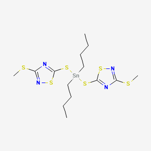 molecular formula C14H24N4S6Sn B14673559 Dibutyl-bis[(3-methylsulfanyl-1,2,4-thiadiazol-5-yl)sulfanyl]stannane CAS No. 35924-28-8