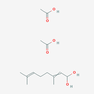 molecular formula C14H26O6 B14673870 Acetic acid;3,7-dimethylocta-2,6-diene-1,1-diol CAS No. 41494-93-3