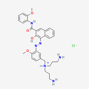 molecular formula C33H41ClN6O4 B14675020 Benzenemethanaminium, N,N-bis(3-aminopropyl)-3-((2-hydroxy-3-(((2-methoxyphenyl)amino)carbonyl)-1-naphthalenyl)azo)-4-methoxy-N-methyl-, chloride CAS No. 40948-95-6