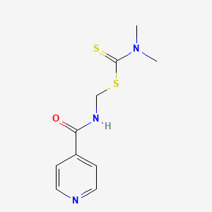 molecular formula C10H13N3OS2 B14675038 Carbamic acid, dimethyldithio-, isonicotinamidomethyl ester CAS No. 38221-49-7