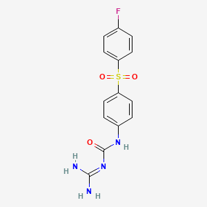 molecular formula C14H13FN4O3S B14675541 Guanidine, ((p-fluorophenyl)sulfonyl)phenylcarbamoyl- CAS No. 35972-58-8