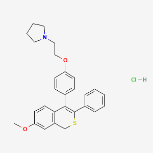 molecular formula C28H30ClNO2S B14675883 Pyrrolidine, 1-(2-(4-(7-methoxy-3-phenyl-1H-2-benzothiopyran-4-yl)phenoxy)ethyl)-, hydrochloride CAS No. 36266-77-0