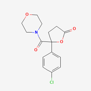 molecular formula C15H16ClNO4 B14676414 Morpholine, 4-((2-(4-chlorophenyl)tetrahydro-5-oxo-2-furanyl)carbonyl)- CAS No. 35076-10-9