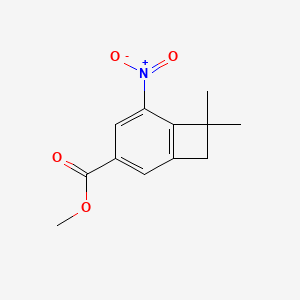 molecular formula C12H13NO4 B14676610 Methyl 7,7-dimethyl-5-nitrobicyclo[4.2.0]octa-1,3,5-triene-3-carboxylate CAS No. 28538-61-6