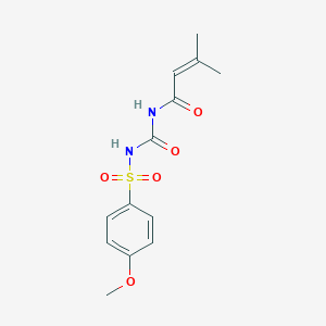 molecular formula C13H16N2O5S B14676667 N-[(4-Methoxybenzene-1-sulfonyl)carbamoyl]-3-methylbut-2-enamide CAS No. 28490-30-4