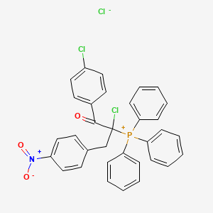 molecular formula C33H25Cl3NO3P B14676920 Phosphonium, (p,alpha-dichloro-alpha-(p-nitrobenzyl)phenacyl)triphenyl-, chloride CAS No. 33013-60-4