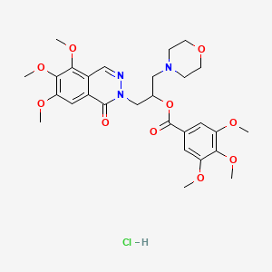 molecular formula C28H36ClN3O10 B14676932 Benzoic acid, 3,4,5-trimethoxy-, 1-(4-morpholinylmethyl)-2-(5,6,7-trimethoxy-1-oxo-2(1H)-phthalazinyl)ethyl ester, monohydrochloride CAS No. 38952-71-5