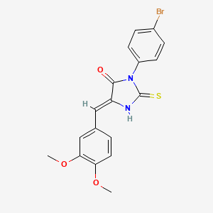 molecular formula C18H15BrN2O3S B14677136 3-(4-Bromophenyl)-5-((3,4-dimethoxyphenyl)methylene)-2-thioxo-4-imidazolidinone CAS No. 38241-24-6