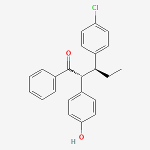 molecular formula C23H21ClO2 B14677643 Valerophenone, 3-(p-chlorophenyl)-2-(p-hydroxyphenyl)-, erythro- CAS No. 31365-03-4