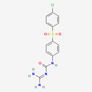 molecular formula C14H13ClN4O3S B14677697 Guanidine, ((p-chlorophenyl)sulfonyl)phenylcarbamoyl- CAS No. 35972-59-9