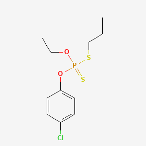molecular formula C11H16ClO2PS2 B14677795 Phosphorodithioic acid, O-(4-chlorophenyl) O-ethyl S-propyl ester CAS No. 34643-50-0