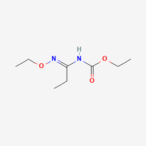 molecular formula C8H16N2O3 B14678332 Carbamic acid, (1-(ethoxyimino)propyl)-, ethyl ester CAS No. 34375-73-0