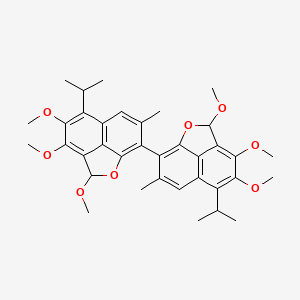 molecular formula C36H42O8 B14679959 2,2',3,3',4,4'-Hexamethoxy-7,7'-dimethyl-5,5'-di(propan-2-yl)-2h,2'h-8,8'-binaphtho[1,8-bc]furan CAS No. 31591-07-8