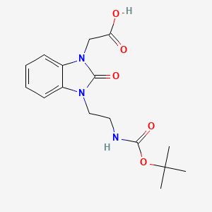 molecular formula C16H21N3O5 B1468207 2-(3-{2-[(tert-Butoxycarbonyl)amino]ethyl}-2-oxo-2,3-dihydro-1H-benzimidazol-1-yl)acetic acid CAS No. 1353502-63-2
