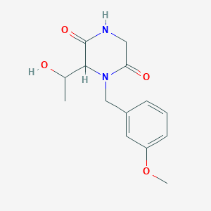 molecular formula C14H18N2O4 B1468214 6-(1-Hydroxyethyl)-1-(3-methoxybenzyl)-2,5-piperazinedione CAS No. 1353497-35-4