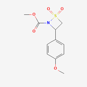 molecular formula C11H13NO5S B14682464 Methyl 3-(4-methoxyphenyl)-1,1-dioxo-1lambda~6~,2-thiazetidine-2-carboxylate CAS No. 36743-48-3