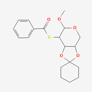 molecular formula C19H24O5S B14683387 Methyl 2-s-benzoyl-3,4-o-cyclohexane-1,1-diyl-2-thiopentopyranoside CAS No. 30538-24-0