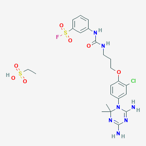 molecular formula C23H31ClFN7O7S2 B14683634 3-[3-[2-Chloro-4-(4,6-diamino-2,2-dimethyl-1,3,5-triazin-1-yl)phenoxy]propylcarbamoylamino]benzenesulfonyl fluoride;ethanesulfonic acid CAS No. 25312-98-5