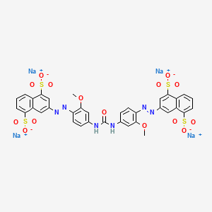 molecular formula C35H24N6Na4O15S4 B14683643 1,5-Naphthalenedisulfonic acid, 3,3'-[carbonylbis[imino(3-methoxy-4,1-phenylene)azo]]bis-, tetrasodium salt CAS No. 28706-22-1